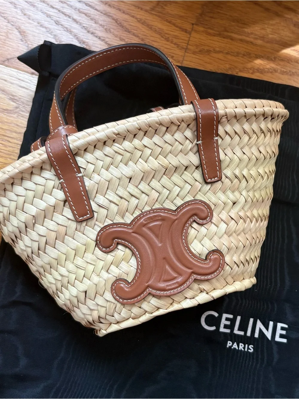CELINE CLASSIC PANIER IN palm leaves and Calfskin Teen Mini Size